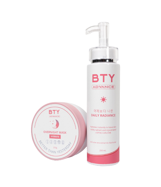 BTY Advance Overnight Mask and Daily Radiance pump bottle